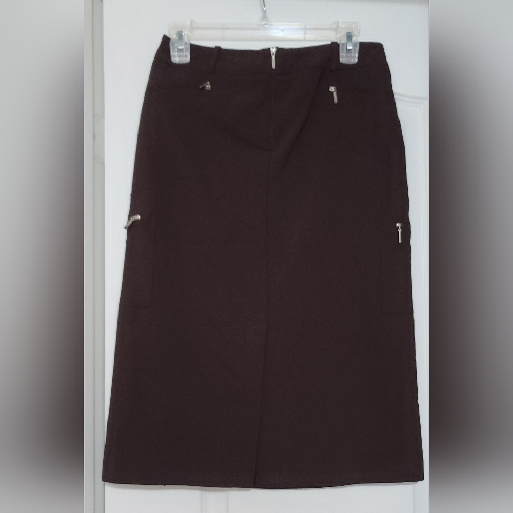 Brown Pencil Midi Skirt for Work